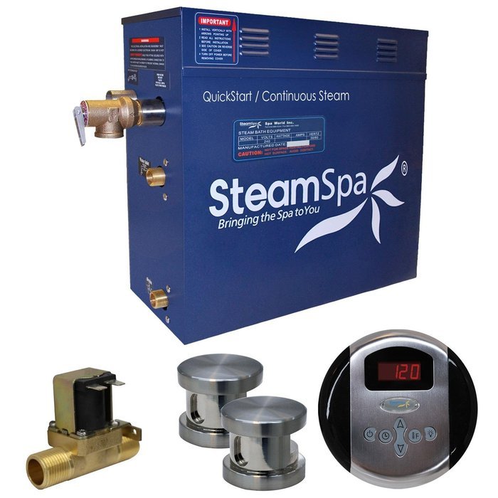 Steam Spa OA1200BN-A Oasis 12 KW Quick Start Acu-Steam Bath Generator Package with Built-In Auto Drain, Brushed...