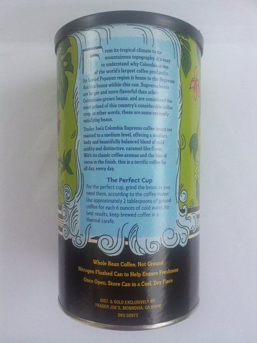Trader Joe's Colombia Supreme Whole Bean Coffee N2