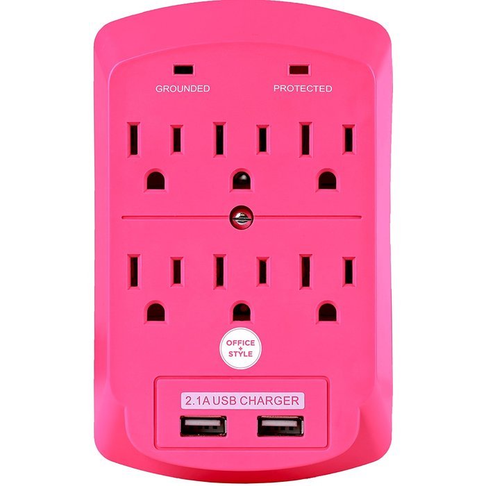 Surge Protector, Electronics Charging Station, 6 Outlet 2 USB Port Wall Adapter with Safety Indicator Lights -... N22