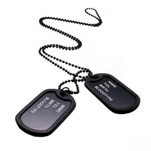 Men's Interesting Military Army Style Black 2 Dog Tags Chain Pendant Necklace N2