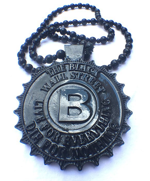 Black WaLL Street Yellow Hip Hop Style Pendant with matching beaded necklace N2