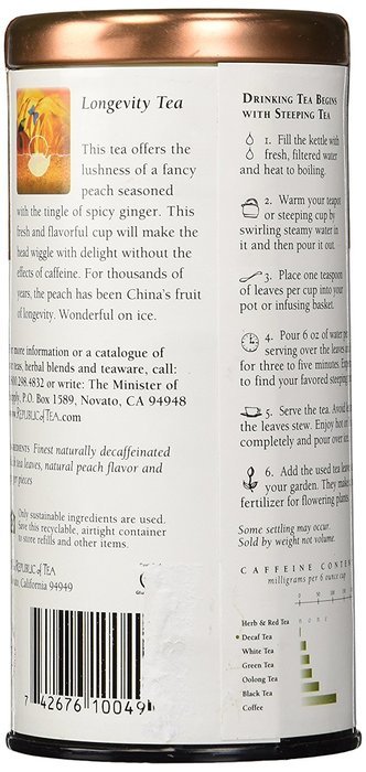 The Republic Of Tea Decaf Ginger Peach Black Full-Leaf Tea, 3.5 Ounces / 50-60 Cups N3
