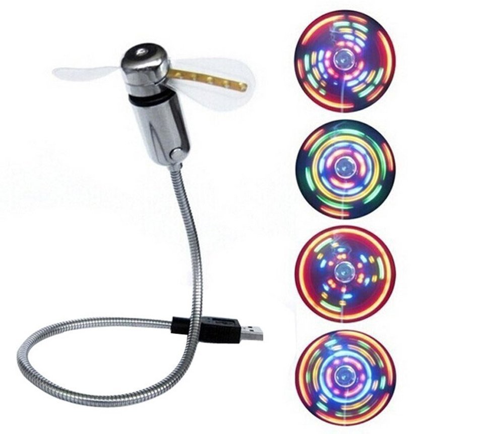 Honeyall Mini Portable Flexible Colorful LED Light USB Fan for Desktop Computer Notebook PC 5LED N7