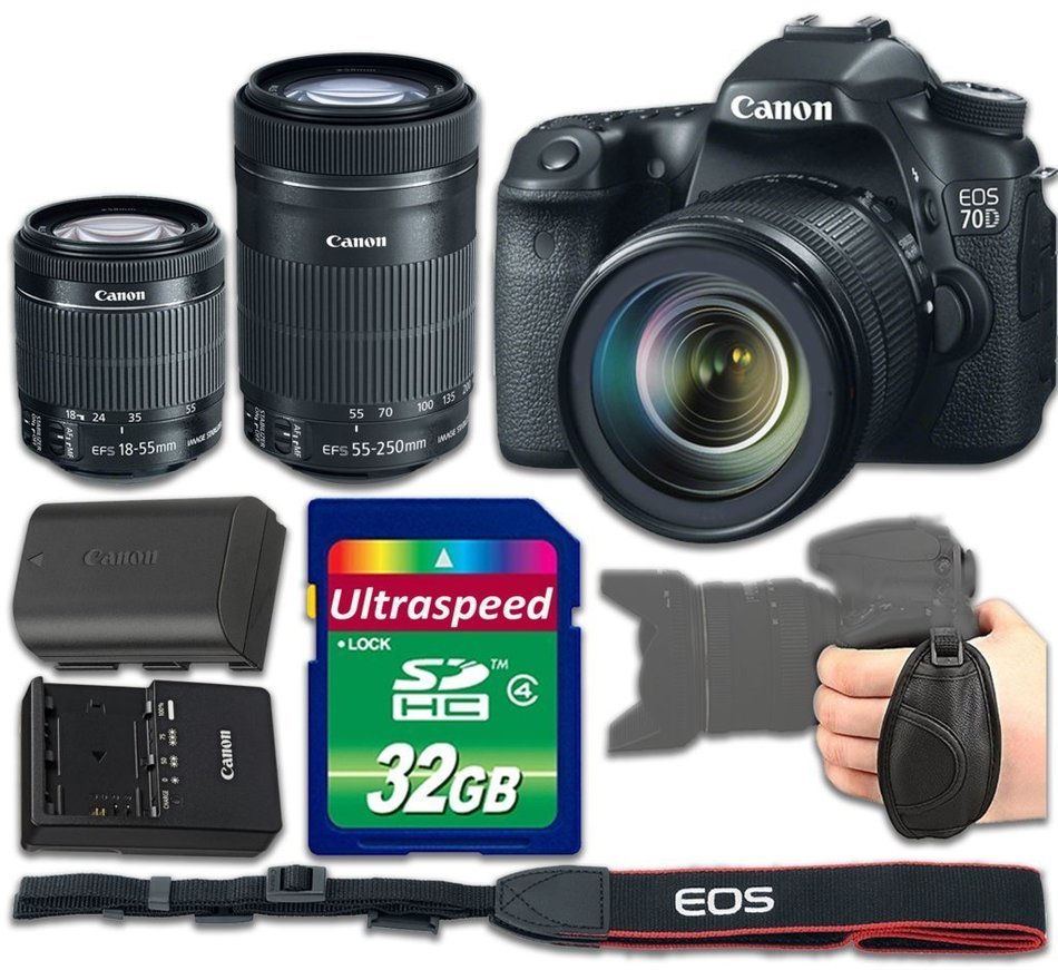 Canon EOS 70D DSLR Camera Bundle with Canon EF-S 18-55mm f/3.5-5.6 IS STM Lens + Canon EF-S 55-250mm f/4-5.6 IS...