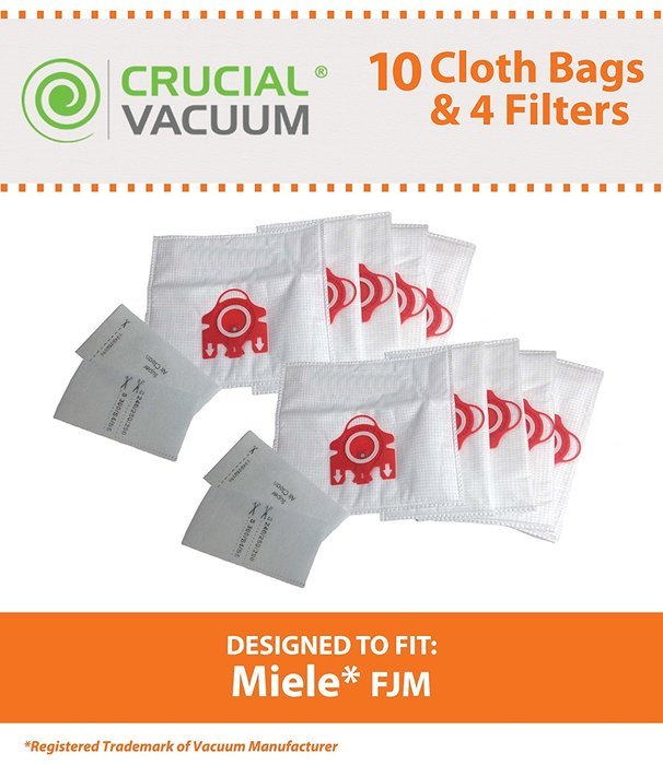 10 Miele FJM Deluxe Cloth Bags & 4 Filters for Miele Vacuum Cleaners S246 S256 S300 S700 S4000 S6000, Miele Part...