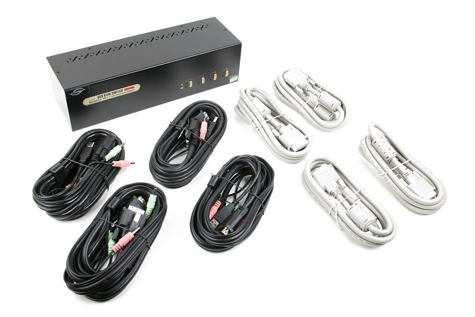 Linkskey 2-Port Dual Monitor DVI/DVI USB KVM + 7.1 Surround/Microphone/USB with Cables (LDV-DM702AUSK) N3