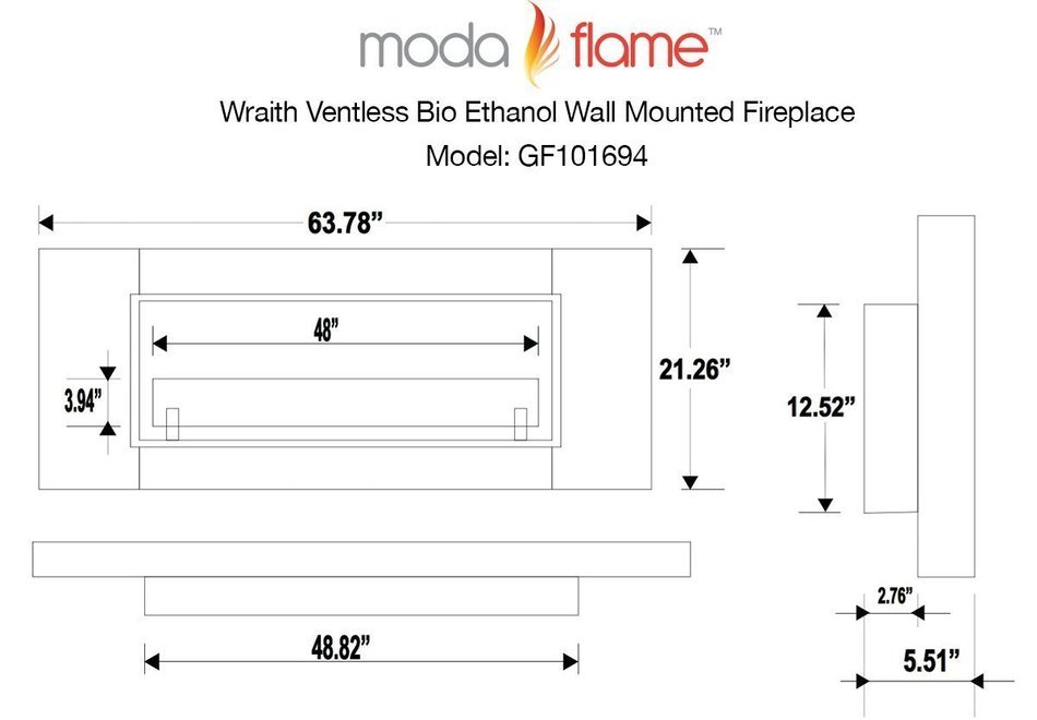 Moda Flame Wraith Ventless Bio Ethanol Wall Mounted Fireplace N7