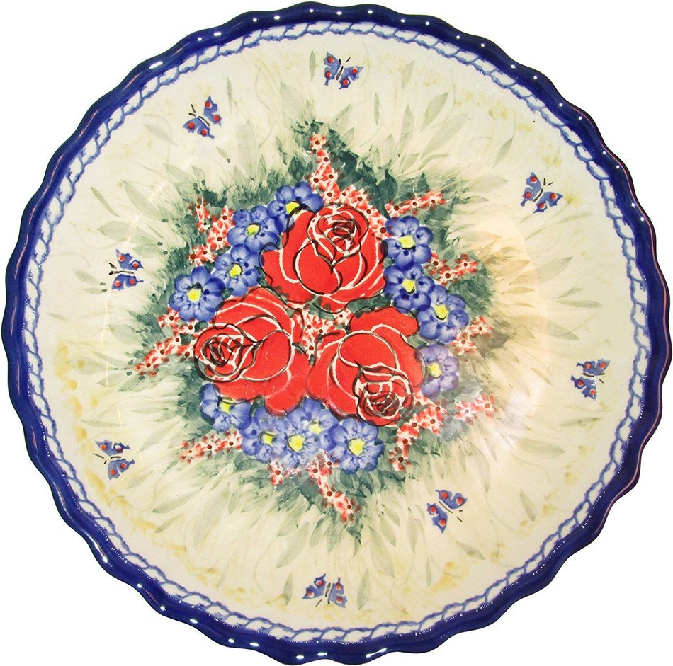 Boleslawiec Stoneware - Polish Pottery Pie Plate or Quiche Baker - Eva's Collection "Wild Roses"