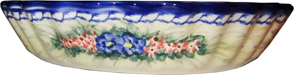 Boleslawiec Stoneware - Polish Pottery Pie Plate or Quiche Baker - Eva's Collection "Wild Roses" N3