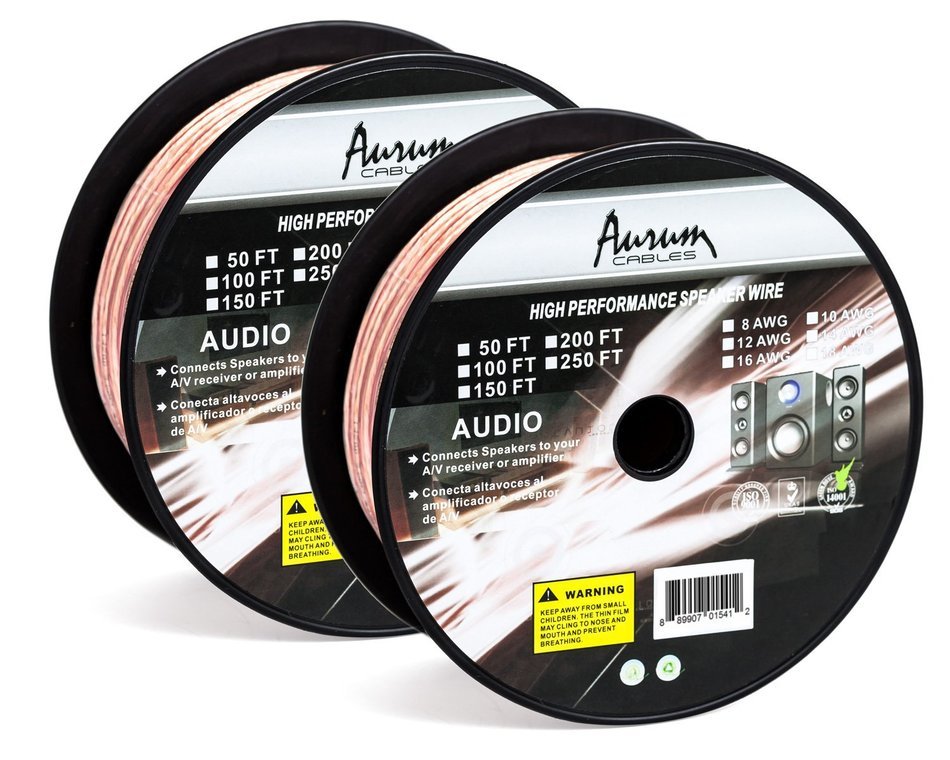 Aurum Cables 12 Gauge Dual Color Transparent PVC Speaker Zip Wire l Green and Regular Transparent I w/ ft markings... N3