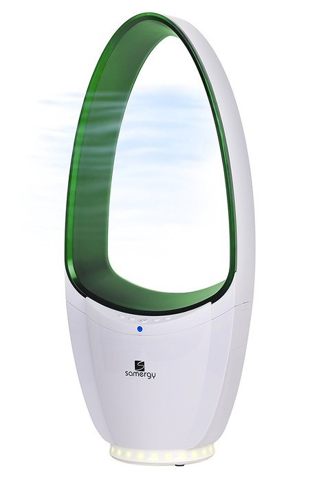 Samergy Bladeless Fan - 14 Inch - With LED Light & Remote (Green White) N6