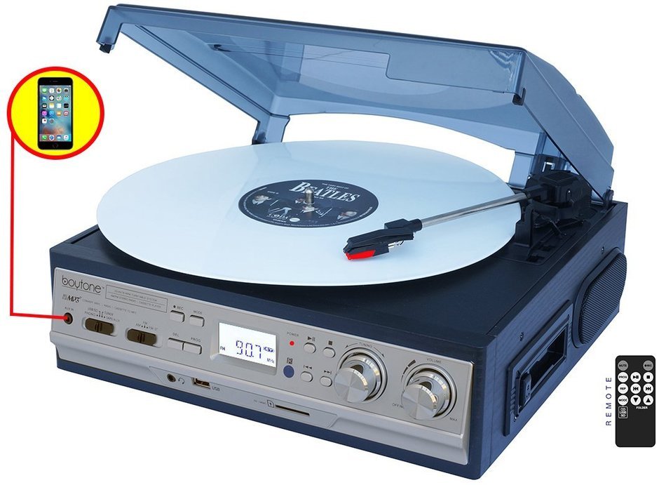 Boytone BT-17DJS-C,6 IN1,3 Speed Stereo Turntable 2 Built in Speakers Digital LCD Display AM/FM Radio + Supports... N3