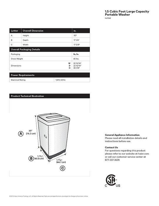 Haier HLP24E 1.5 cu. ft. Portable Washer with Stainless Steel Drum and Pulsator Wash System free