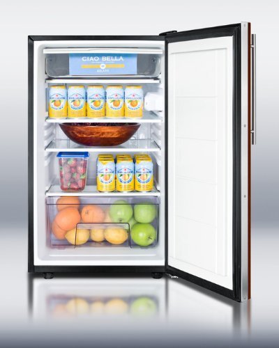 Summit CM421BLIFADA: ADA compliant 20" wide refrigerator-freezer with a lock, black exterior, and integrated door...