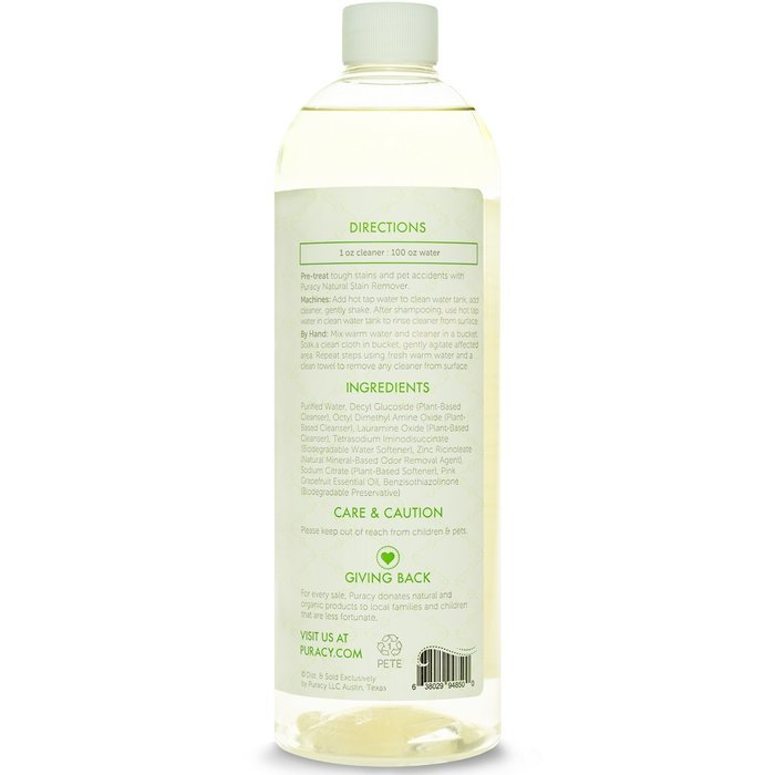 Puracy Natural Carpet & Upholstery Shampoo - Eliminates Stains & Odors - 4x Concentrated - For Machines & By Hand... N4