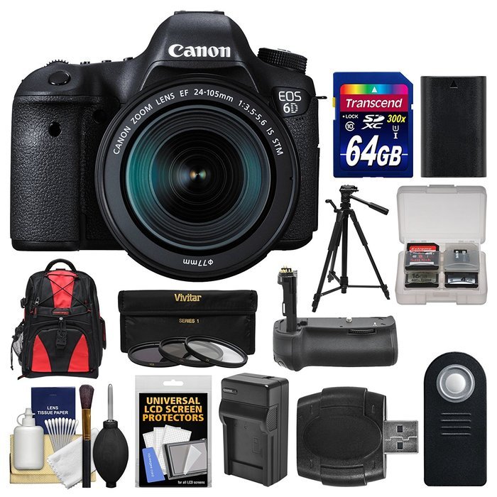 Canon EOS 6D Digital SLR Camera Body & EF 24-105mm IS STM Lens with 64GB Card + Backpack + Battery & Charger +... N2