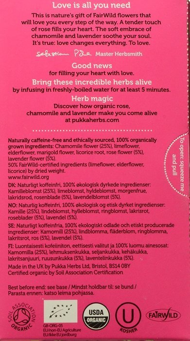 Pukka Organic Herbal Tea - Love - Rose Chamomile and Lavender - 0.8 oz - 20 Count