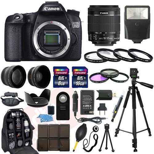Canon EOS 70D SLR Camera with EF-S 18-55mm f/3.5-5.6 IS II SLR Lens - Mark II + 58mm 2X Professional Telephoto...