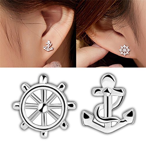 One Pair of Silver Plated Stud Earrings for Women Anchor Earrings Jewelry Gift