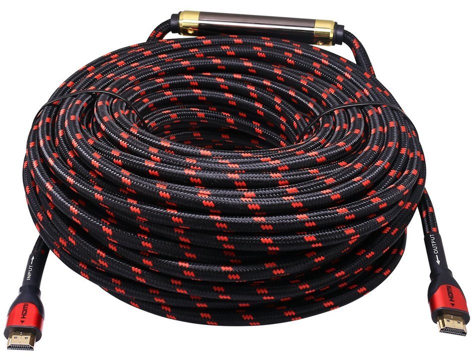 JINPIN Ultra High Speed hdmi cable-BC 50ft black/red with Braided Cord support Ethernet ,3D,4K and Audio Return...
