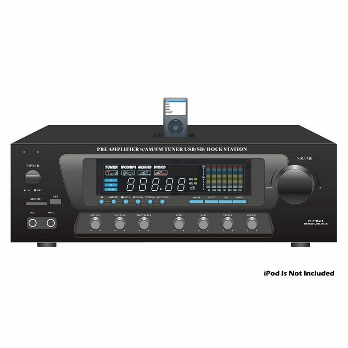 Pyle Stereo Receiver and Marine Speaker Package - PT270AIU 600 Watts Stero Receiver AM-FM Tuner, USB/SD, Ipod...