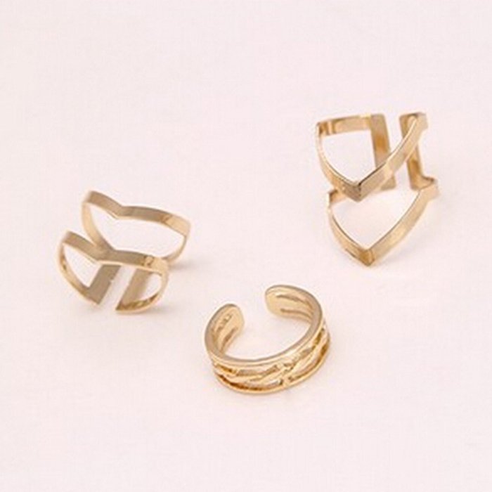 Spritech(TM) 2 Sets Fashion Personality Adjustable Size Triangle Metallic Rings Bling Luxury Rhinestone Plain...
