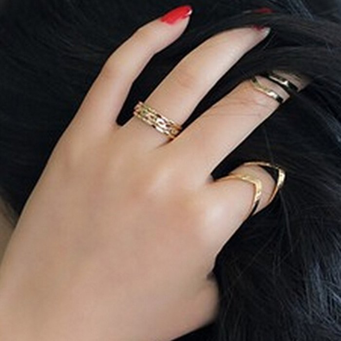 Spritech(TM) 2 Sets Fashion Personality Adjustable Size Triangle Metallic Rings Bling Luxury Rhinestone Plain... N2