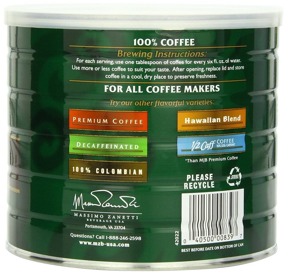 MJB Coffee 100% Colombian Ground, 23 Ounce N11