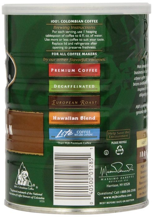 MJB Coffee 100% Colombian Ground, 23 Ounce N16