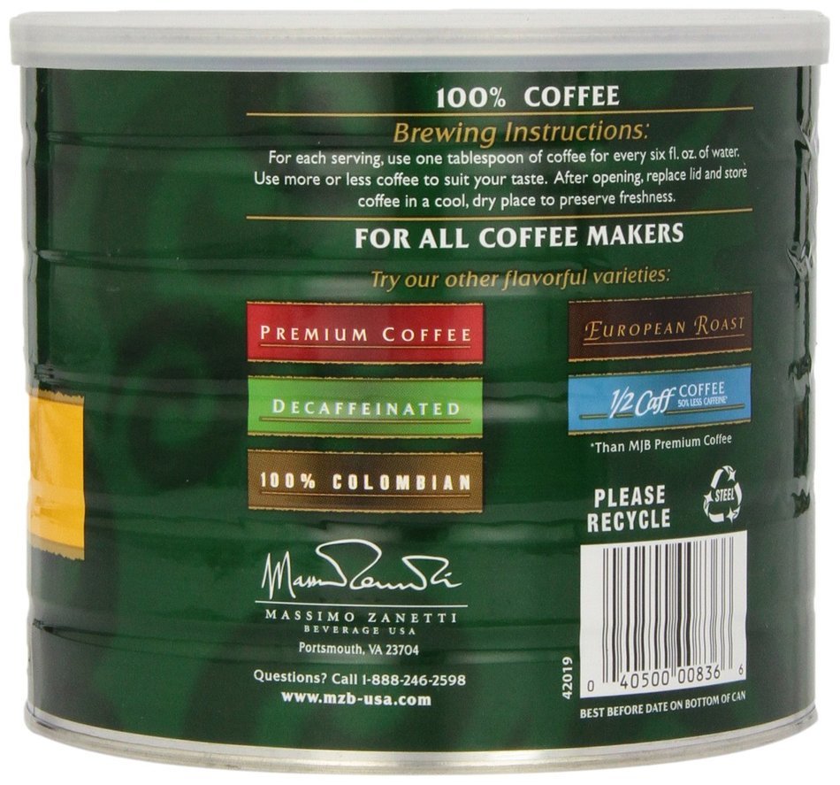 MJB Coffee 100% Colombian Ground, 23 Ounce N17