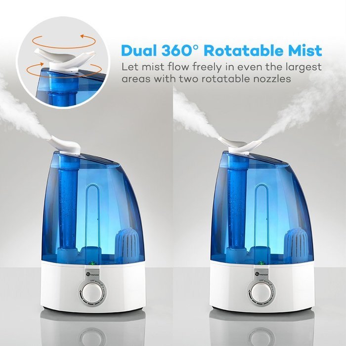 Cool Mist Humidifier, TaoTronics Ultrasonic Air Humidifers with 2x 360 Degree Rotatable Mist Outputs, Classic... N9