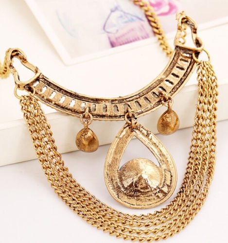 Womens Bubble Bib Statement Multi-layer Water drop Collar Necklace Earrings Set N2