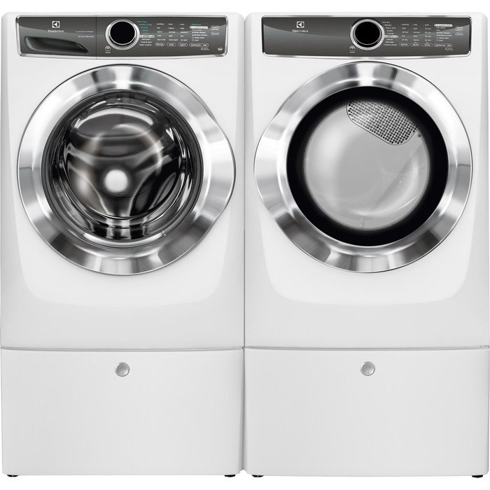 Electrolux Front Load Washer and Electric Dryer Set with Pedestals EFLS617SIW and EFME617SIW and EPWD157SIW