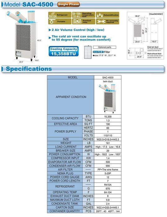 Nakatomi/Uninex In/Outdoor KoolZone Mobile Spot Cooler SAC-1800 Portable Air Conditioner Industrial Grade 6,143BTU... N18