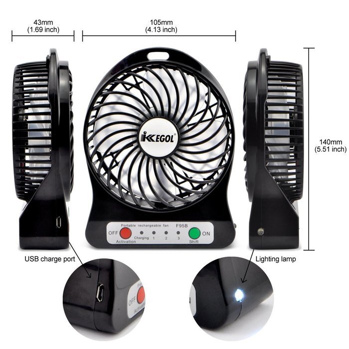 iKKEGOL Mini Portable Personal Table Fan for Office Outdoor Travel, 4-inch, Rechargeable (White) N14