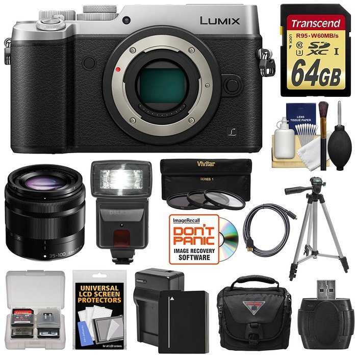 Panasonic Lumix DMC-GX8 4K Wi-Fi Digital Camera Body (Silver) with 12-35mm f/2.8 OIS Lens + 64GB Card + Battery... N2