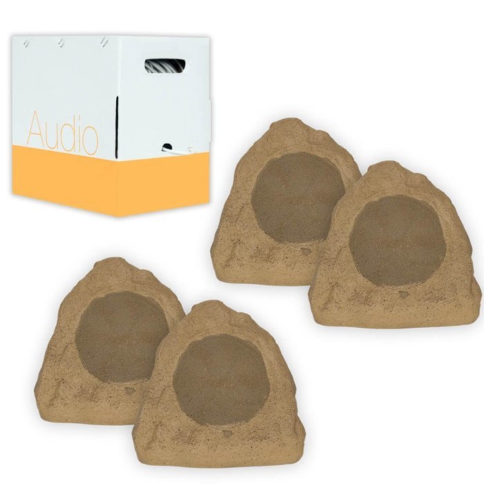 Theater Solutions 4R6S Outdoor Sandstone 6.5" Rock 4 Speaker Set with Wire for Yard Pool Spa Patio Garden