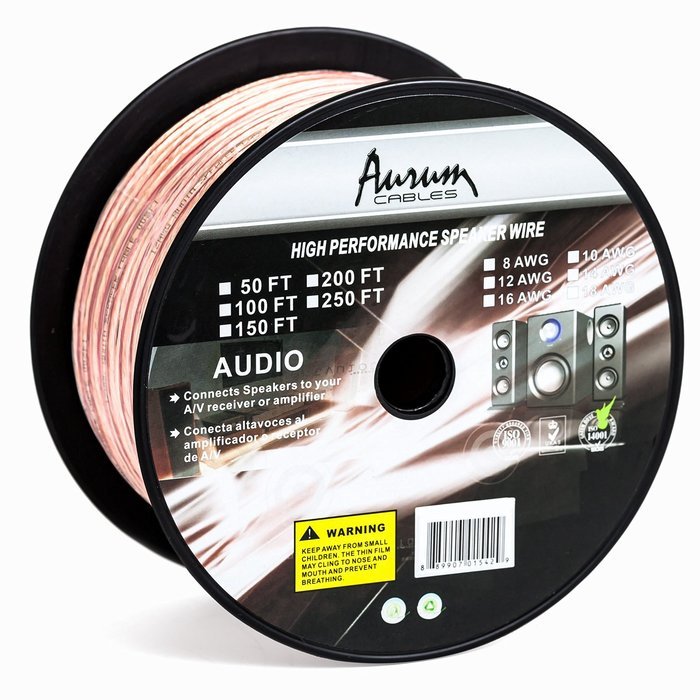 Aurum Cables 12 Gauge Dual Color Transparent PVC Speaker Zip Wire l Green and Regular Transparent I w/ ft markings... N4