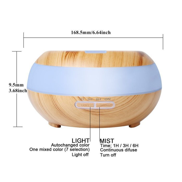 HEIOKEY 300ml Aroma Essential Oil Diffuser Wood Grain Cool Mist Ultrasonic Humidifier with 4 Timer Settings,7... N5