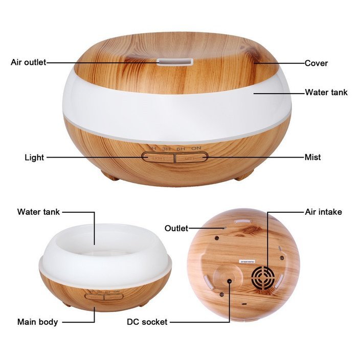 HEIOKEY 300ml Aroma Essential Oil Diffuser Wood Grain Cool Mist Ultrasonic Humidifier with 4 Timer Settings,7... N6