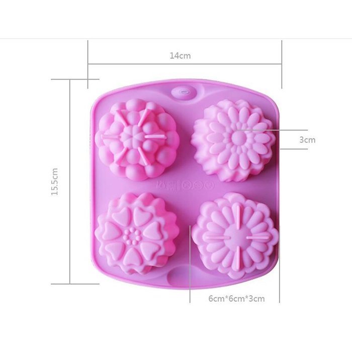 JLHua 4 Cavity Flower Silicone Cake Bread Baking Mold Cake Pan Muffin Cup Chocolate Candy Maker Mold,Ice Cube... N2