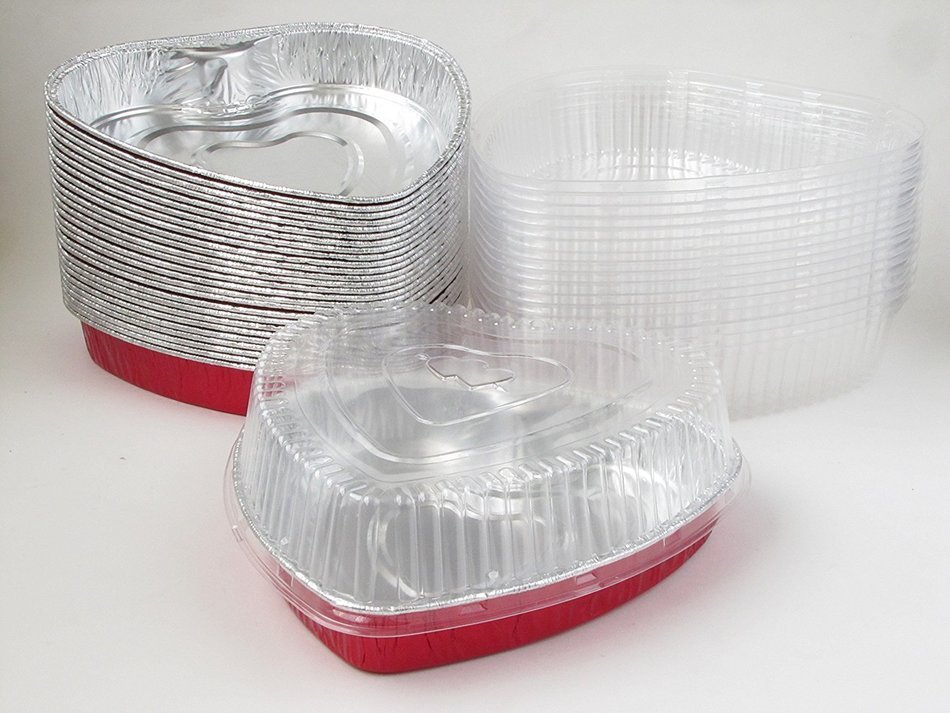 Disposable Aluminum Heart Shaped Baking/Cake Pan with Clear Plastic Lid (5) N2