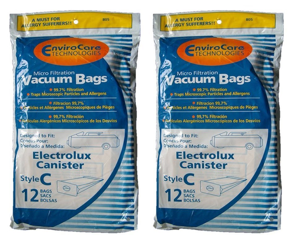 24 Electrolux Allergy Micro filtration Canister Tank Style C Vacuum Bags, Models L,E G, Super J, Golden J, Silverado...