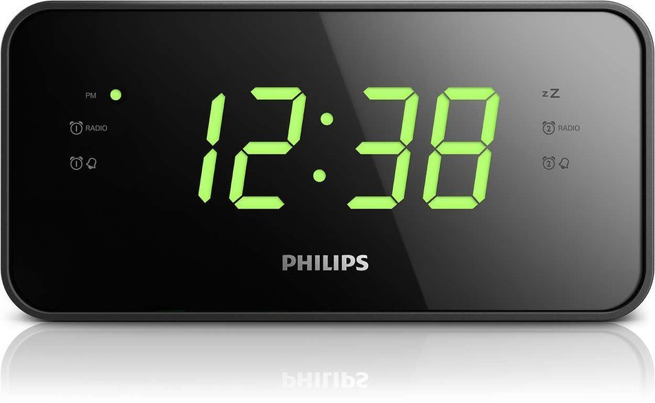 Philips Compact Digital AM/FM Alarm Clock Radio with Large Easy to Read Backlit LCD Display