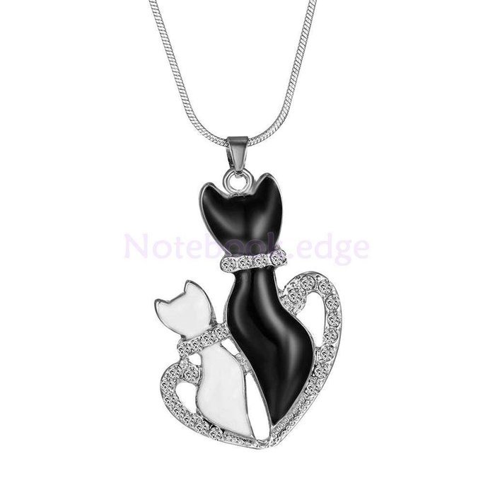 NEW Fashion Charm Black White Cat Rhinestone Heart Pendant Necklace Jewelry N4