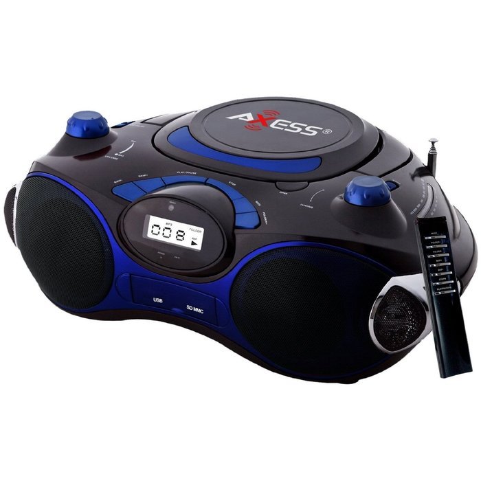 Axess PB2704-RD Portable MP3/CD Boombox with AM/FM Stereo, USB, SD, MMC, AUX Inputs (Red)