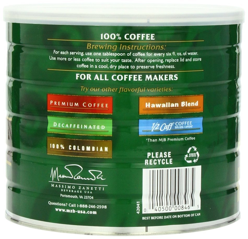 MJB Coffee 100% Colombian Ground, 23 Ounce N28