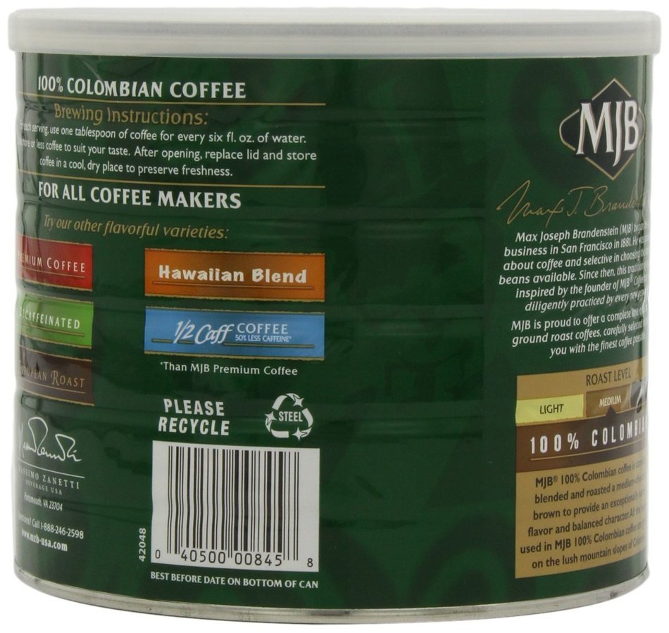 MJB Coffee 100% Colombian Ground, 23 Ounce N33
