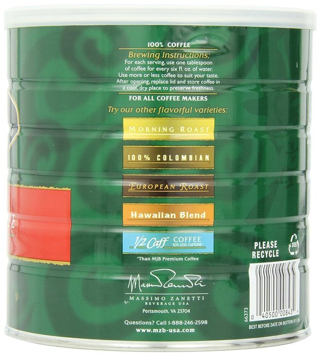 MJB Coffee 100% Colombian Ground, 23 Ounce N34