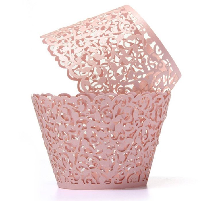 Hual@ Cupcake Wrappers 100 Filigree Artistic Bake Cake Paper Cups Little Vine Lace Laser Cut Liner Baking Cup... N8